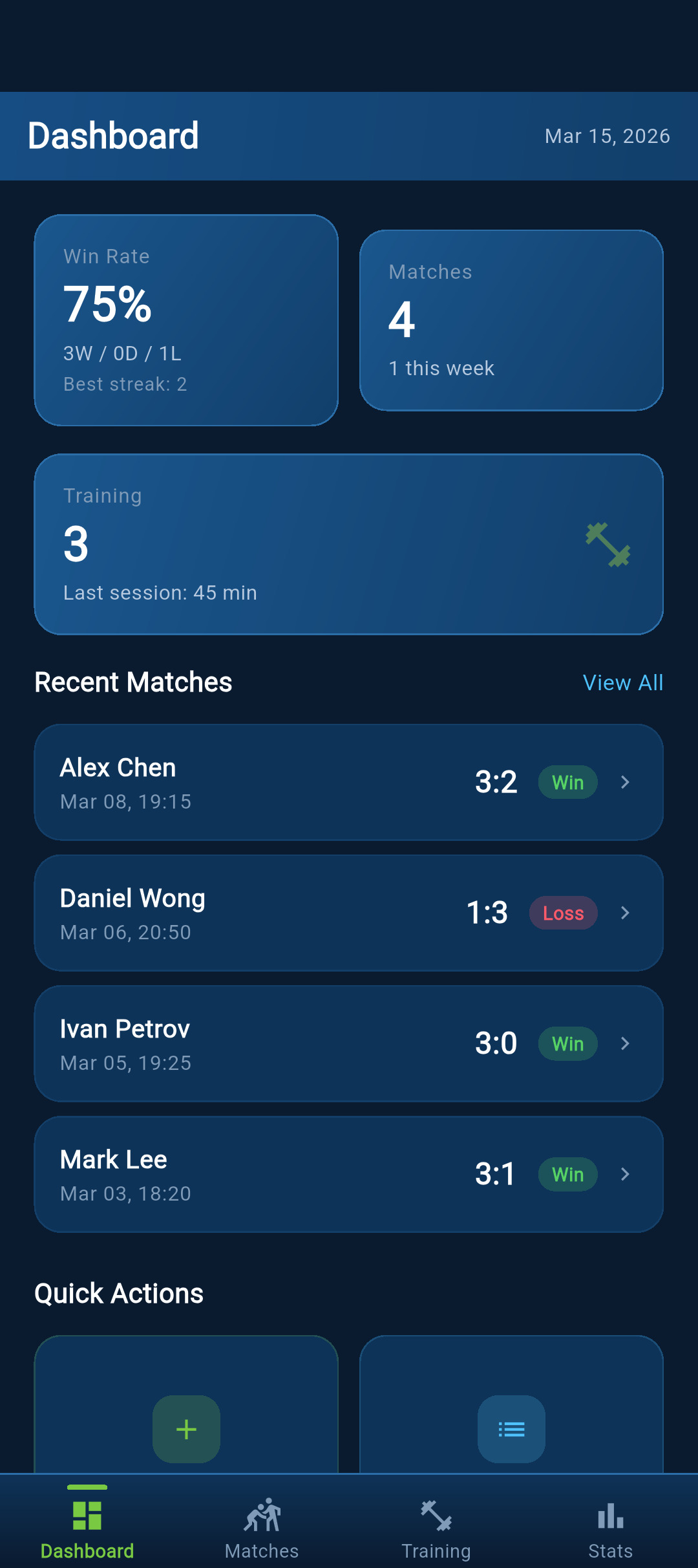 1x Table Tennis Match Dashboard